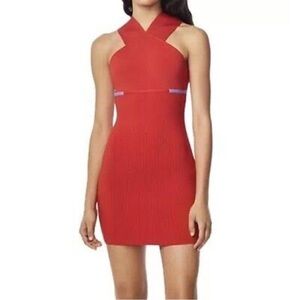 Herve Leger Scarlet Cross-Neck Mini Dress